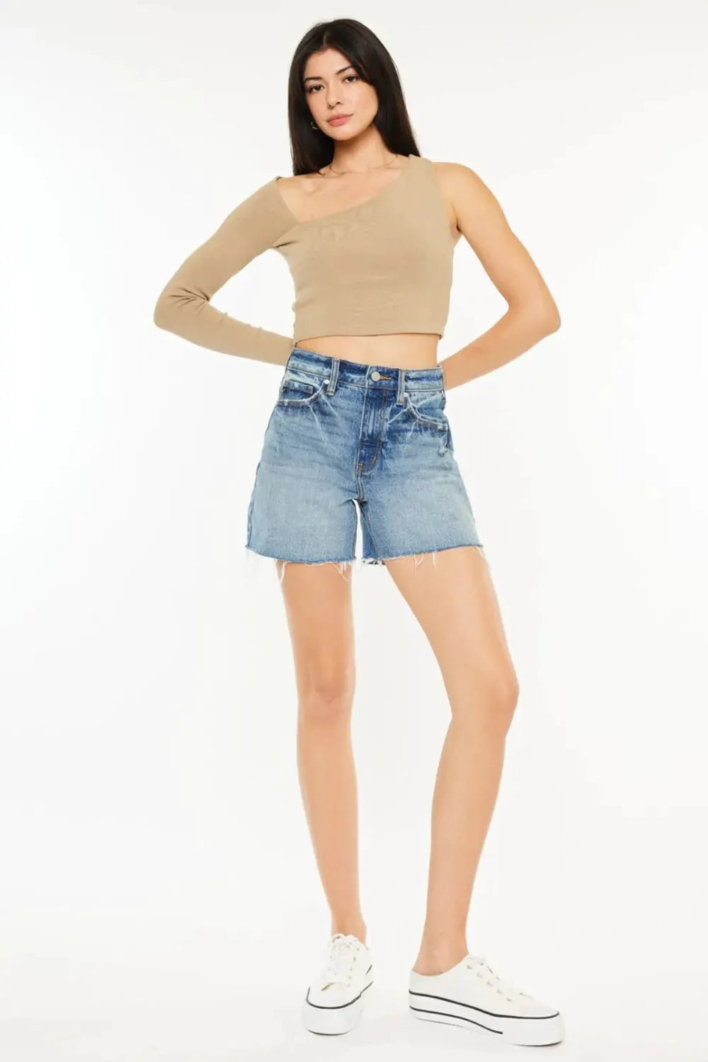 Kancan Full Size Raw Hem High Waist Denim Shorts by Kancan