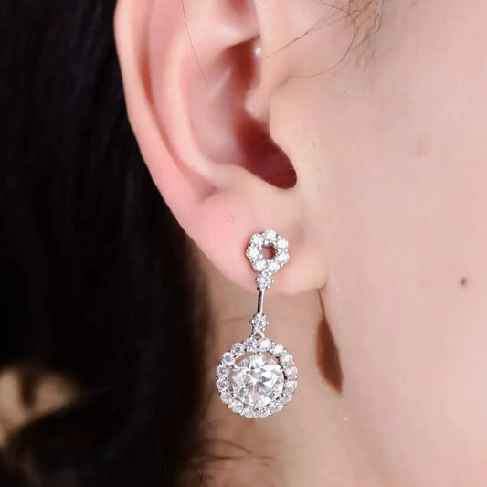 4 Carat Crystal Drop Dangle Earrings with Round Halo Design by Partner Label