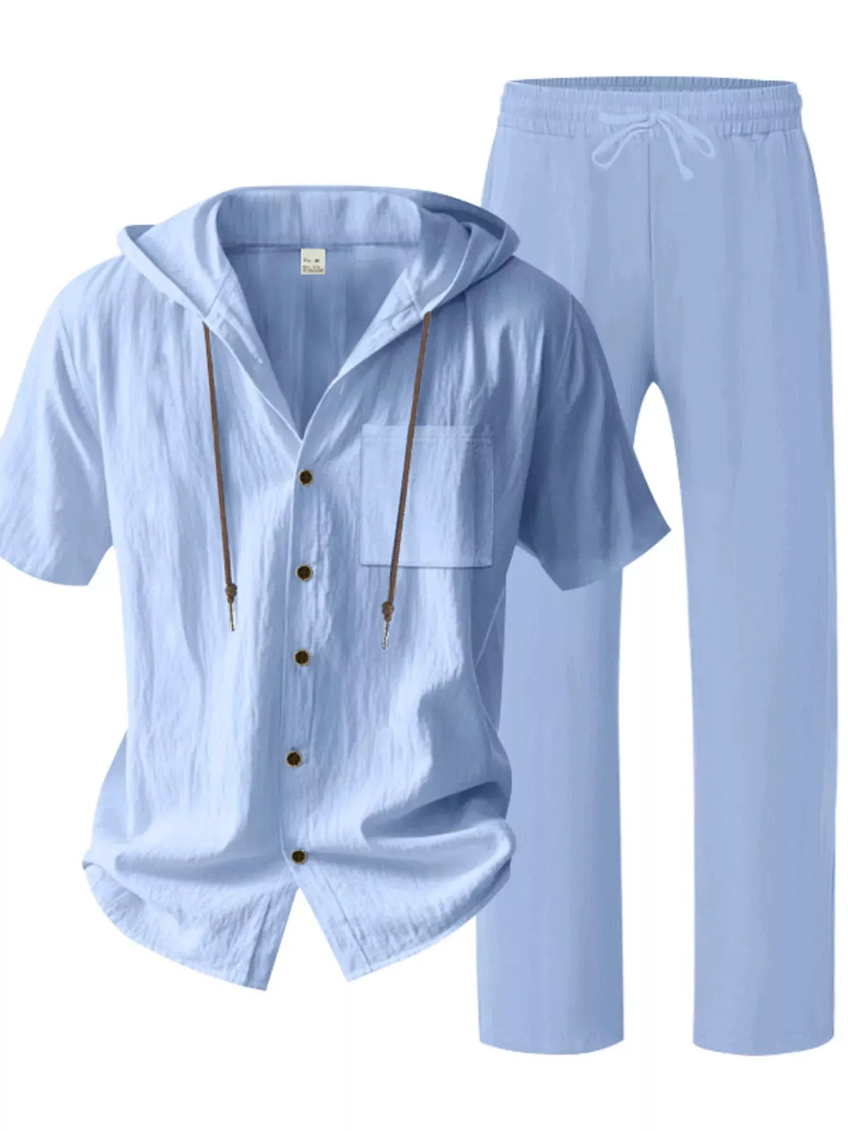Men's Full Size Casual Hooded Short Sleeve Shirt and Pants Two-Piece Set Plus Size by Trendsi