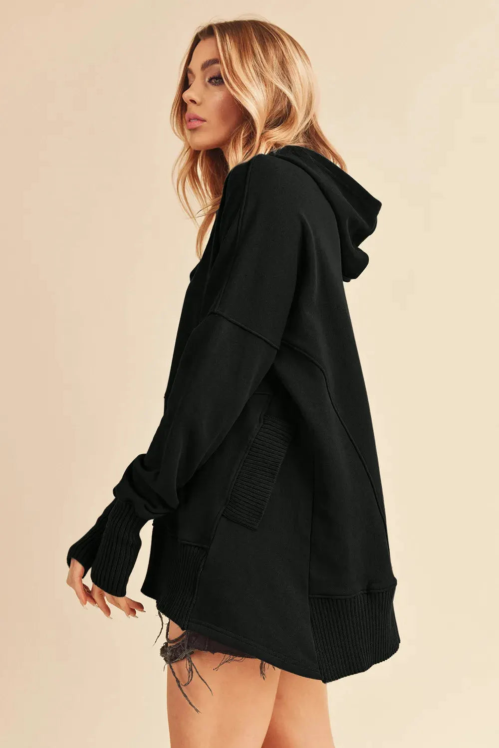 Aemi + Co Half Snap Dropped Shoulder Hoodie by Partner Label