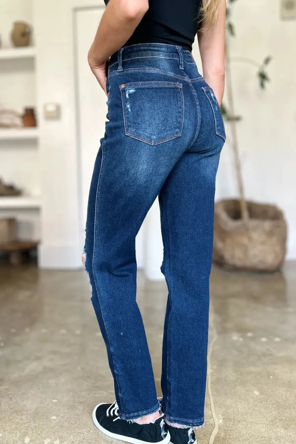 Judy Blue Full Size High Waist Rigid Magic Heavy Destroy Straight Jeans by Judy Blue