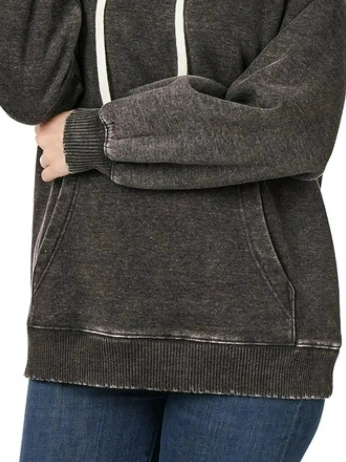 Zenana Acid Wash Fleece Hoodie with Drawstring by Zenana