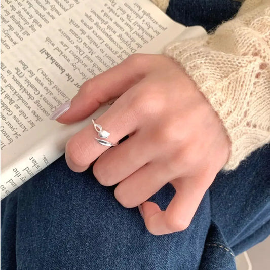925 Sterling Silver Flower Bypass Ring by Partner Label