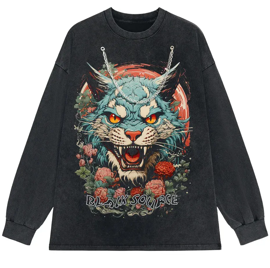 Japanese Tiger Head Graphic T-Shirt Oversized Streetwear Y2K Tee by Vimost Shop