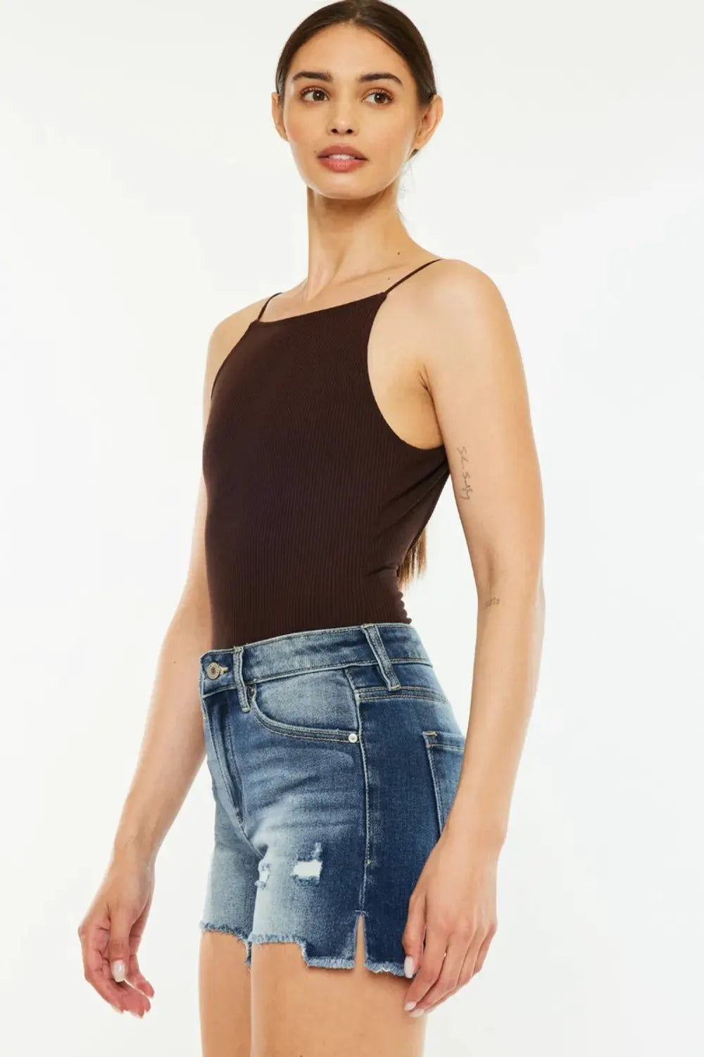 Kancan High Waist Raw Hem Denim Shorts by Kancan