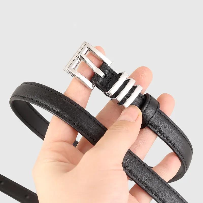 Skinny Leather Belt with Silver Buckle by Trendsi