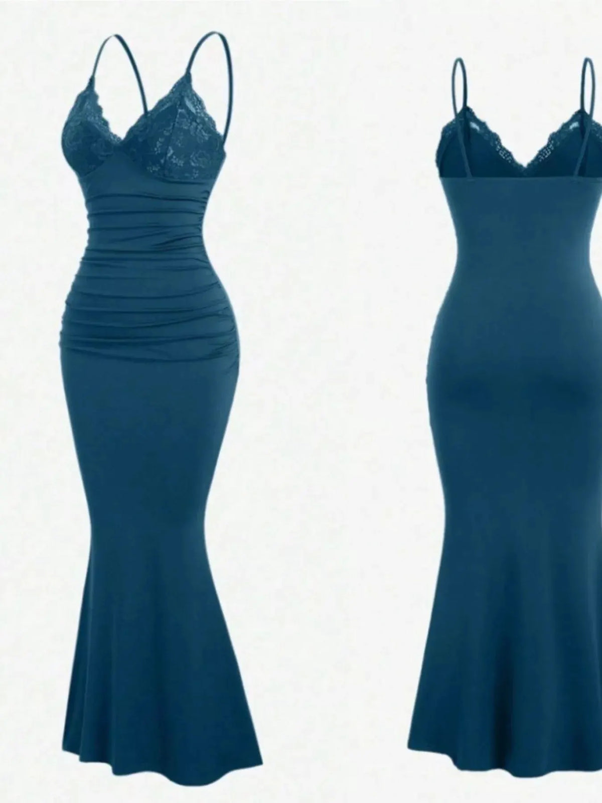 Lace Trim Ruched Mermaid Dress by Partner Label