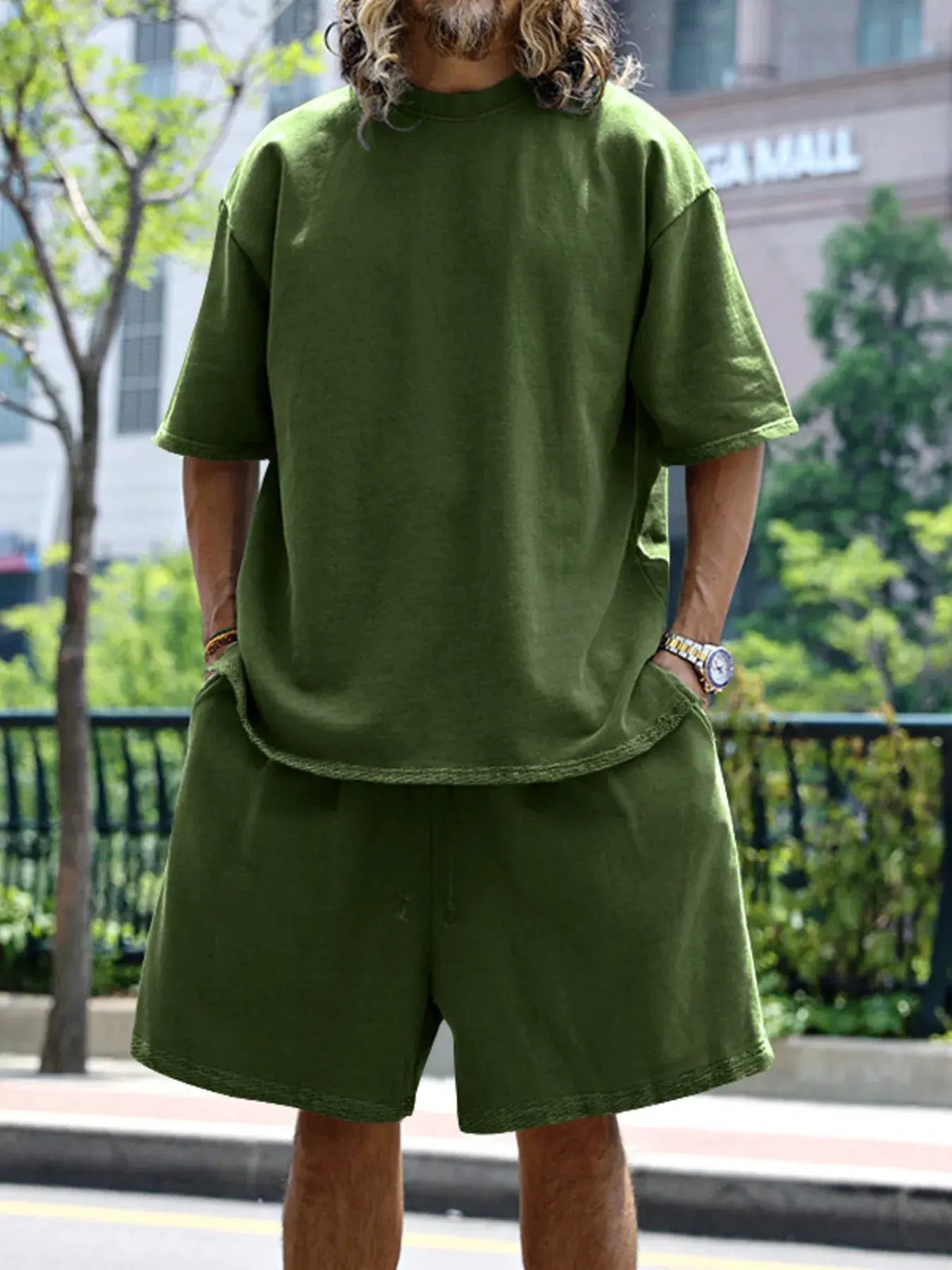 Men's Full Size Round Neck Short Sleeve Top and Shorts Set Plus Size by Partner Label