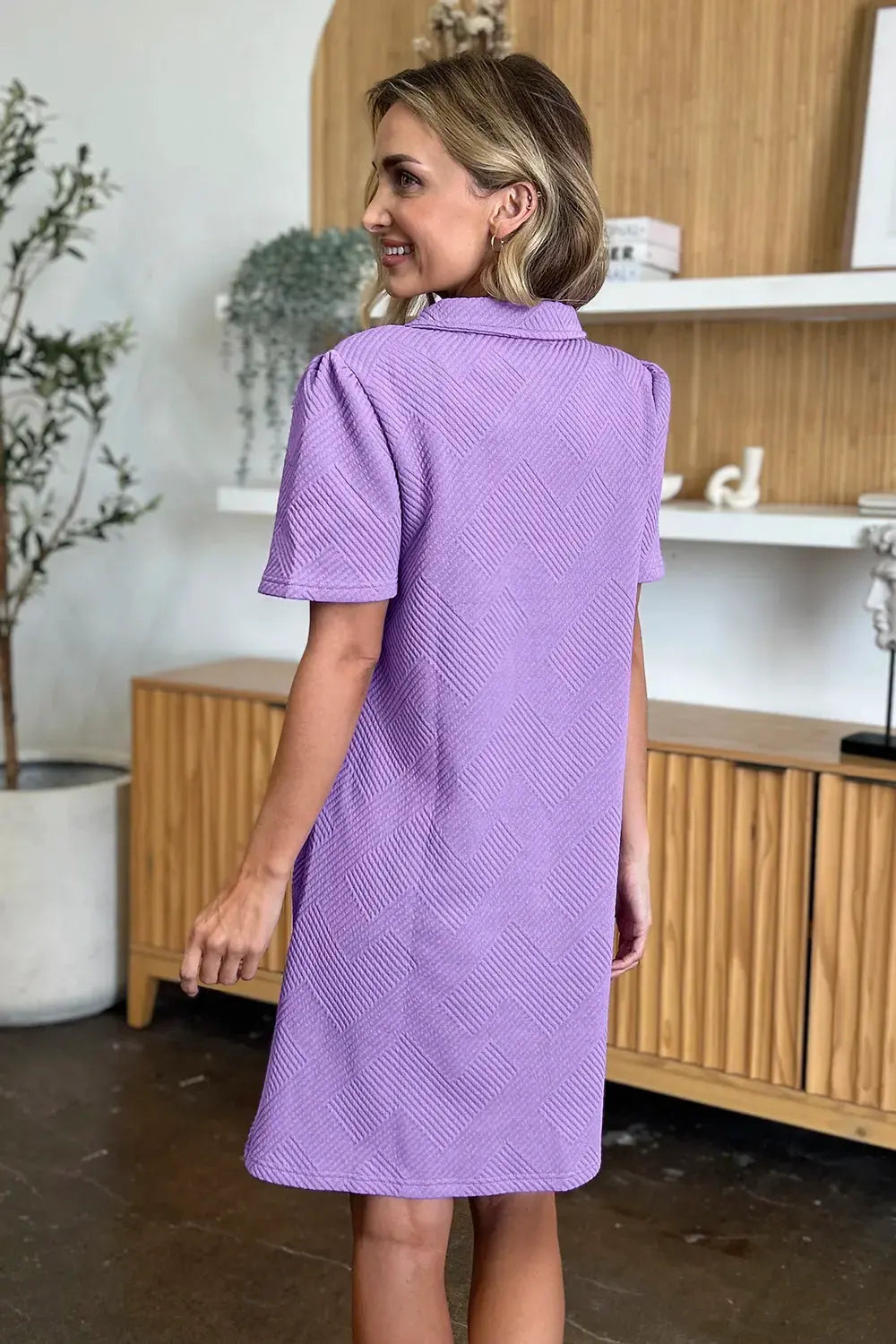 Double Take Full Size Texture Collared Neck Short Sleeve Dress by Double Take