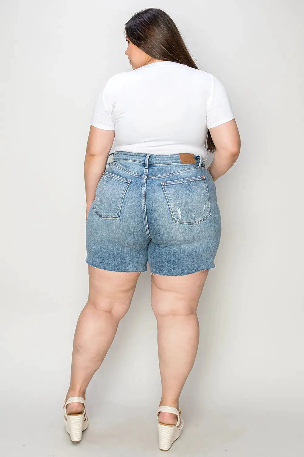 Judy Blue Full Size High Waist Rhinestone Decor Denim Shorts by Judy Blue