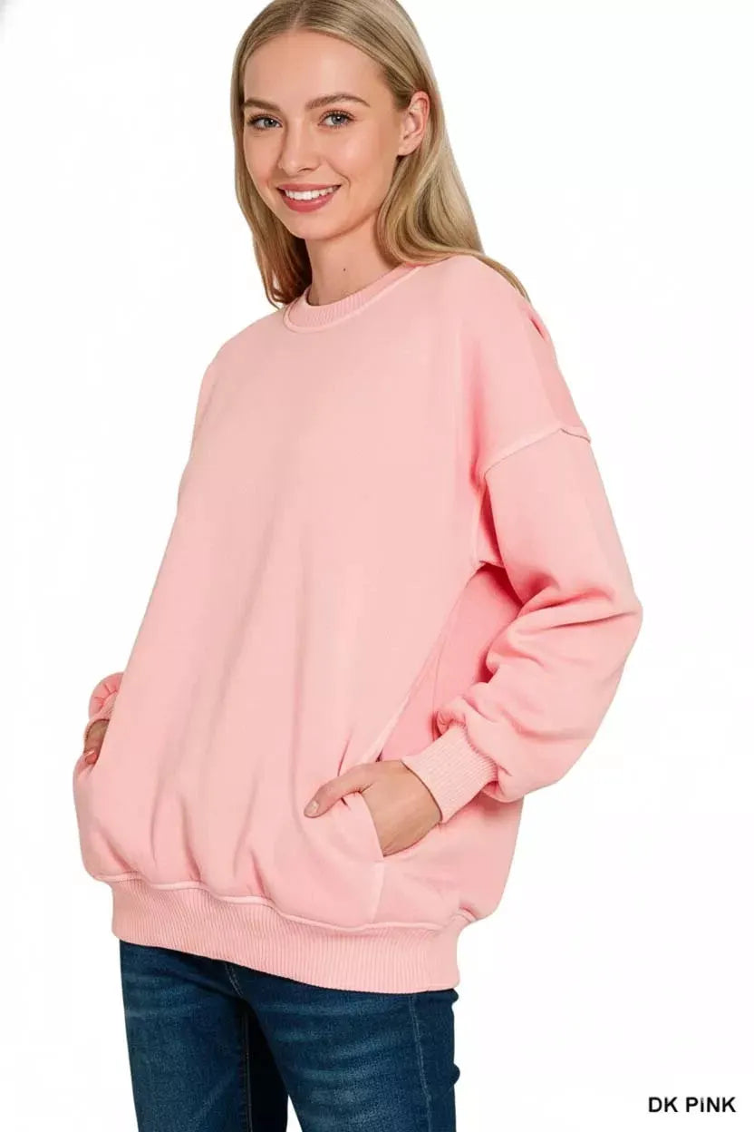 Zenana Pigment Dye Fleece Oversized Sweatshirt by Zenana