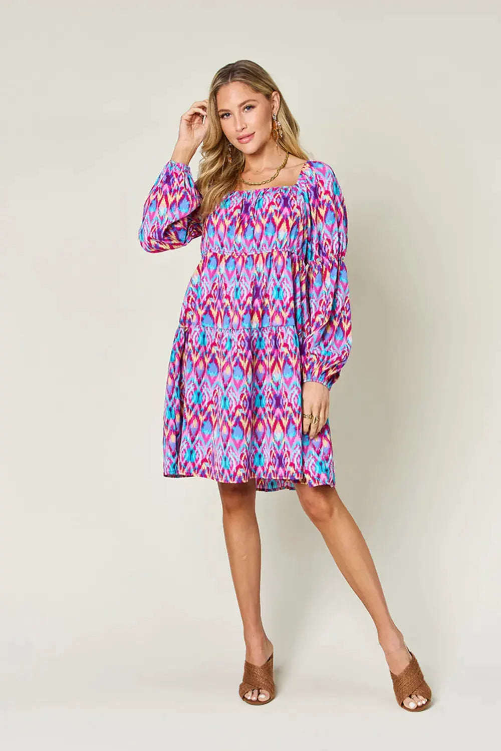 Double Take Full Size Printed Long Sleeve Dress by Double Take