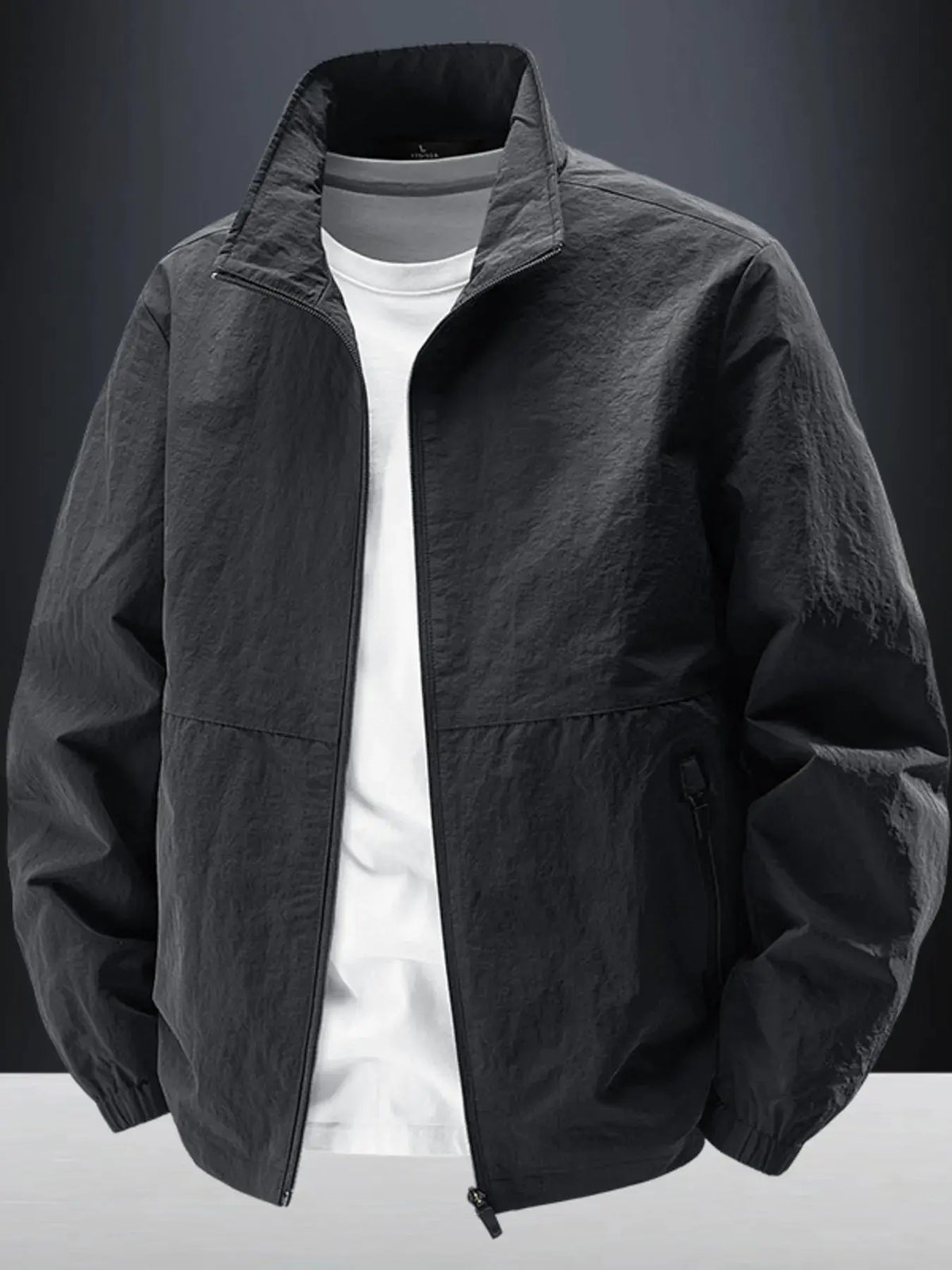 Men's Plus Size Zip Up Long Sleeve Jacket by Trendsi