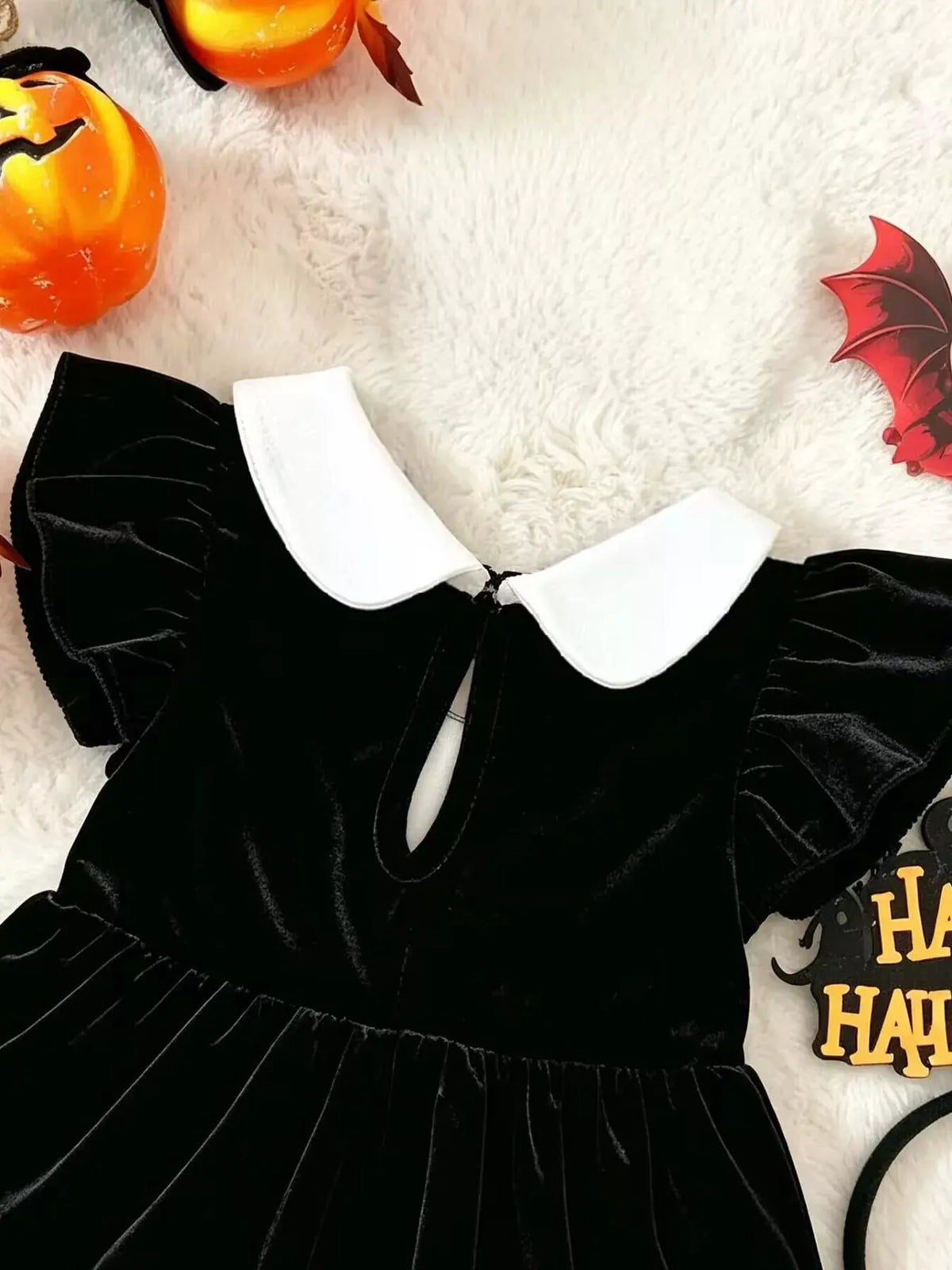 Children's Halloween 'BOO' Ghost Velvet Bodysuit Dress and Bow Headband Set by Trendsi