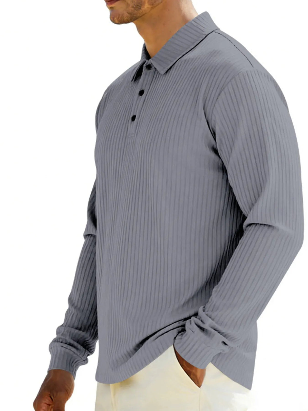 Men's Full Size Ribbed Long Sleeve Polo with Button Detail Plus Size by Trendsi