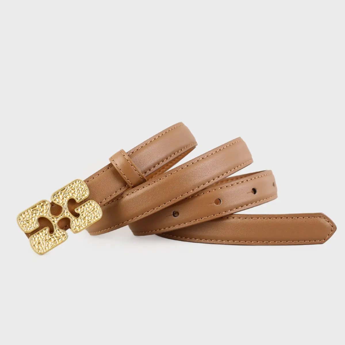 Gold Buckle Leather Belt by Trendsi