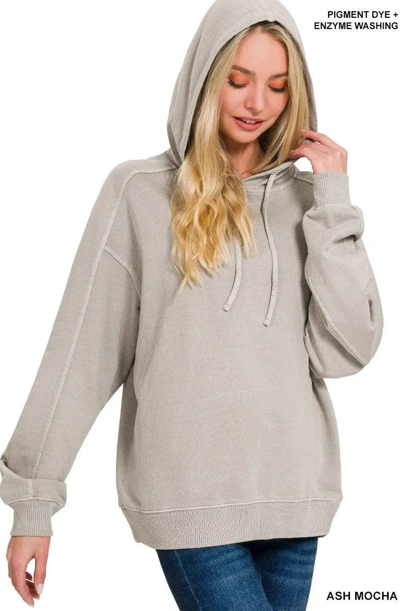 Zenana French Terry Pigment Dye & Enzyme Washing Hoodie by Zenana