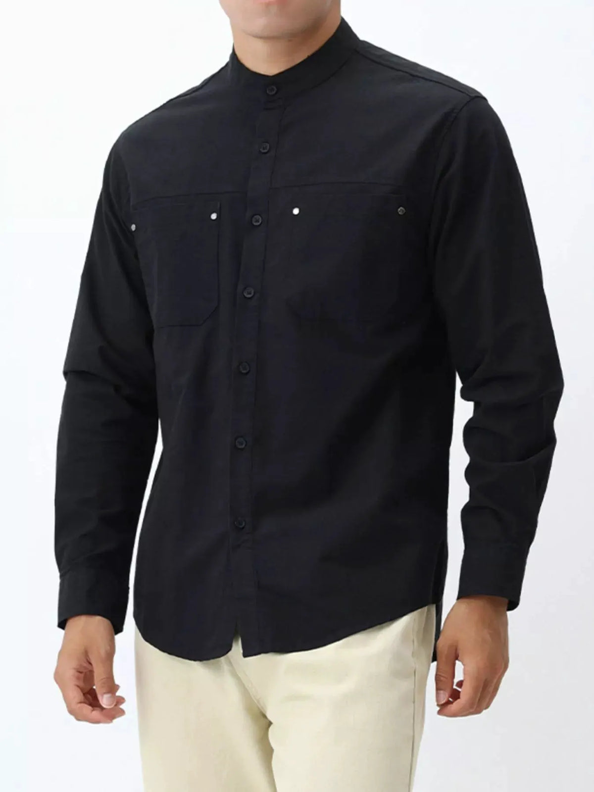 Men's Plus Size Casual Long Sleeve Shirt with Double Chest Pockets by Trendsi