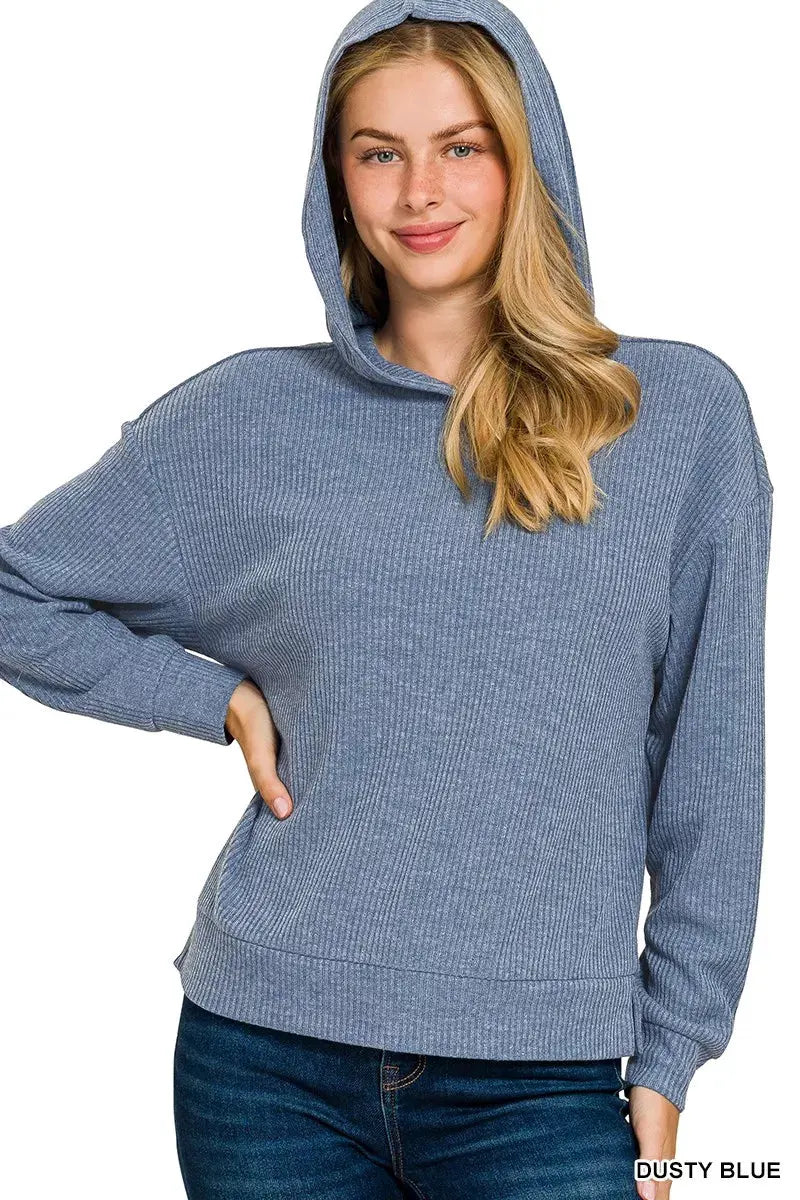 Zenana Ribbed Long Sleeve Hoodie by Zenana
