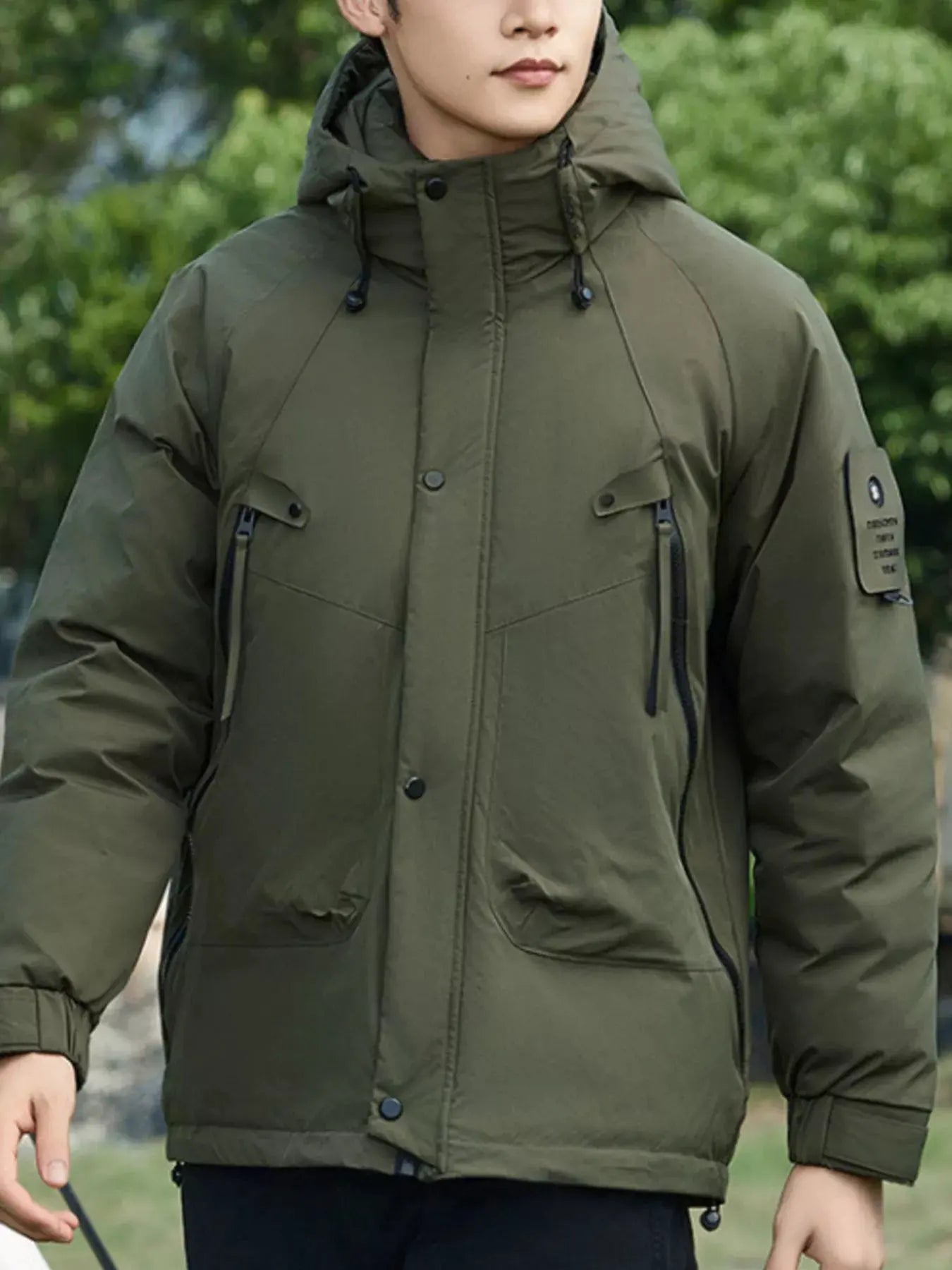 Men's Plus Size Hooded Snap Down Jacket by Partner Label