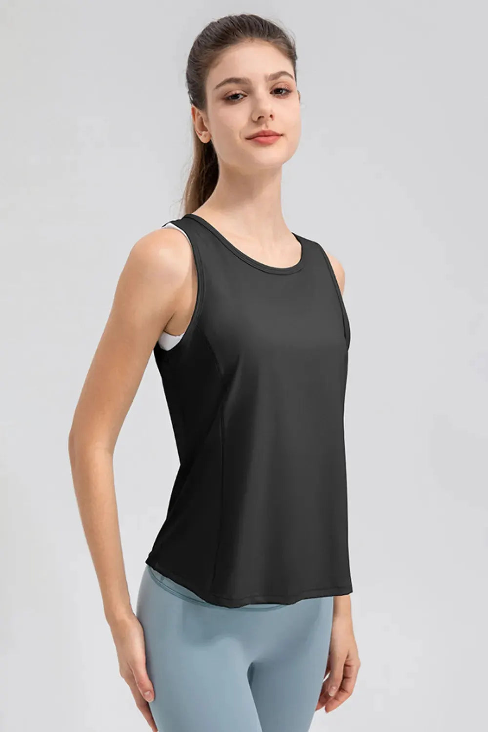 Wide Strap Round Neck Active Tank by Partner Label