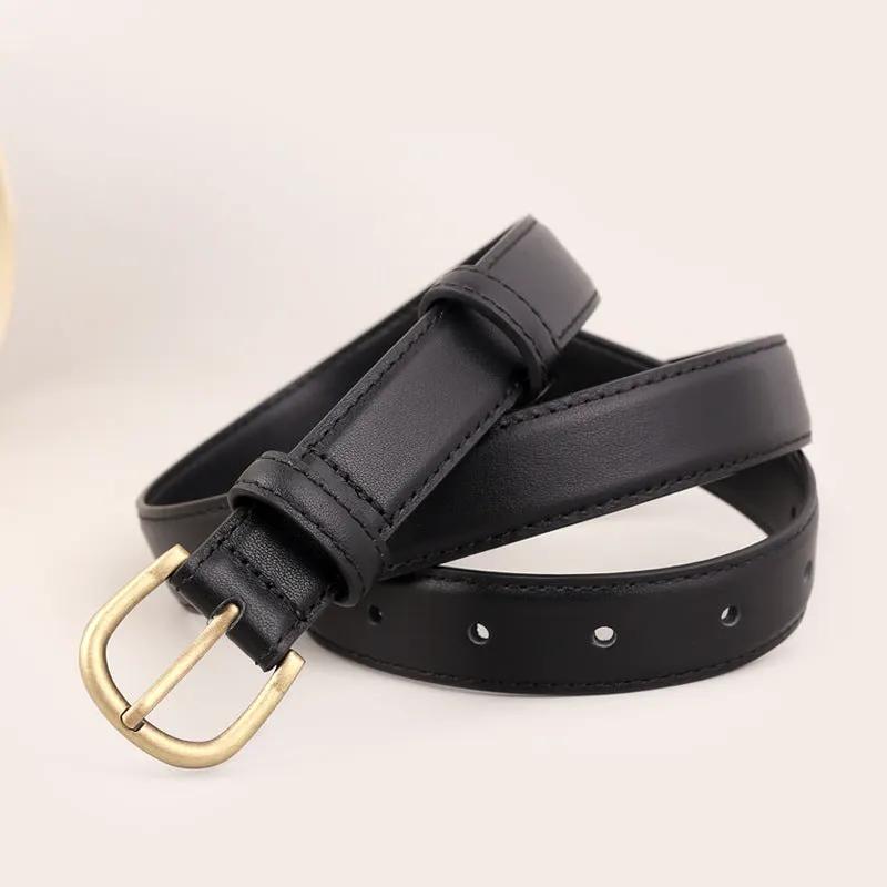 Skinny Leather Belt with Golden Buckle by Trendsi