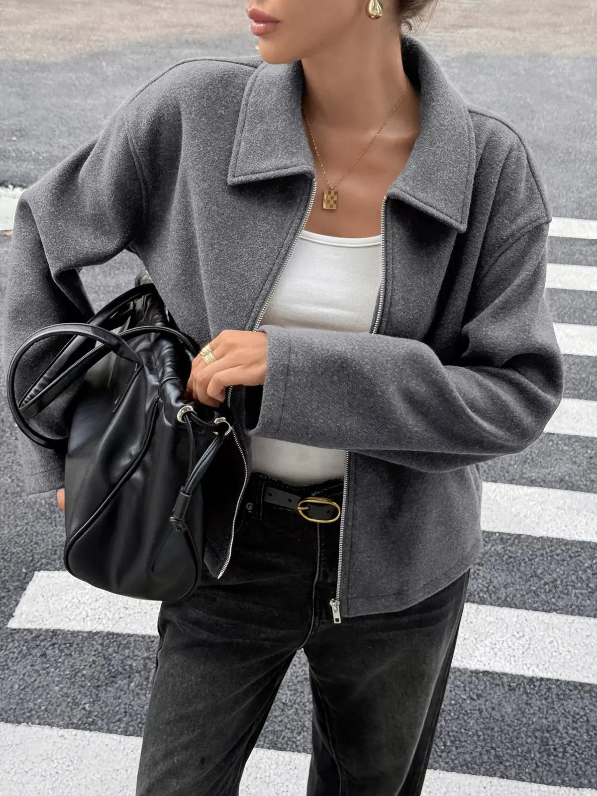 Zip-Up Dropped Shoulder Jacket by Partner Label