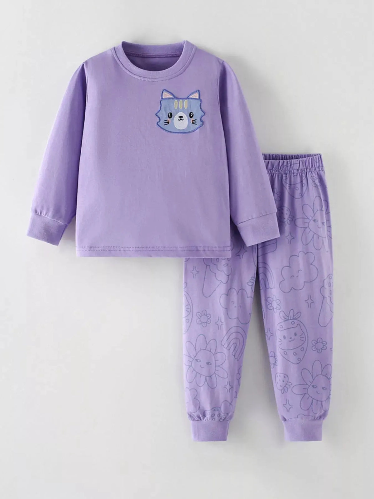 Children's Cat Round Neck Sweatshirt and Pants Set by Trendsi