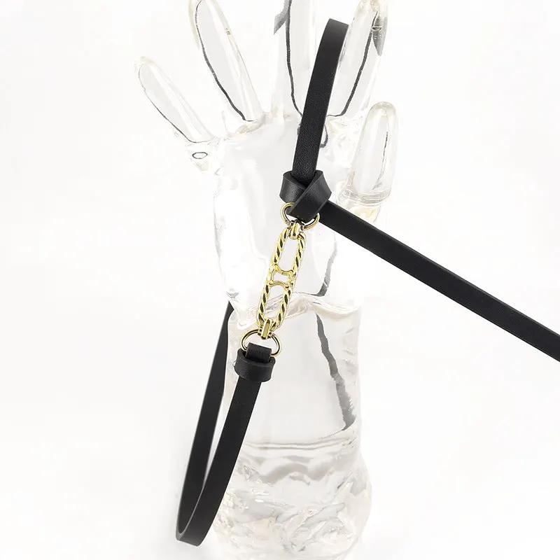 Gold Buckle Skinny Belt by Trendsi