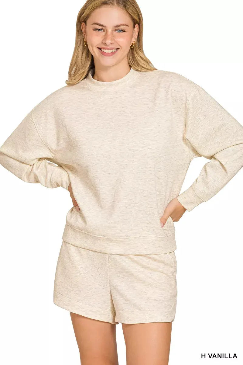 Zenana Scuba Long Sleeve Sweatshirt and Shorts Set by Zenana