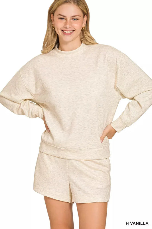 Zenana Scuba Long Sleeve Sweatshirt and Shorts Set by Zenana