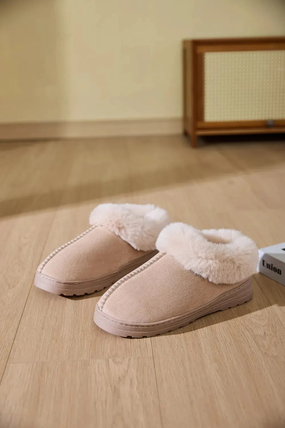 Faux Fur Round Toe Platform Slippers by Partner Label