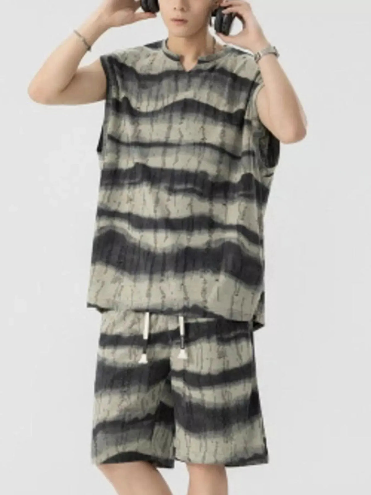 Men's Plus Size Striped Tank and Shorts Set by Trendsi