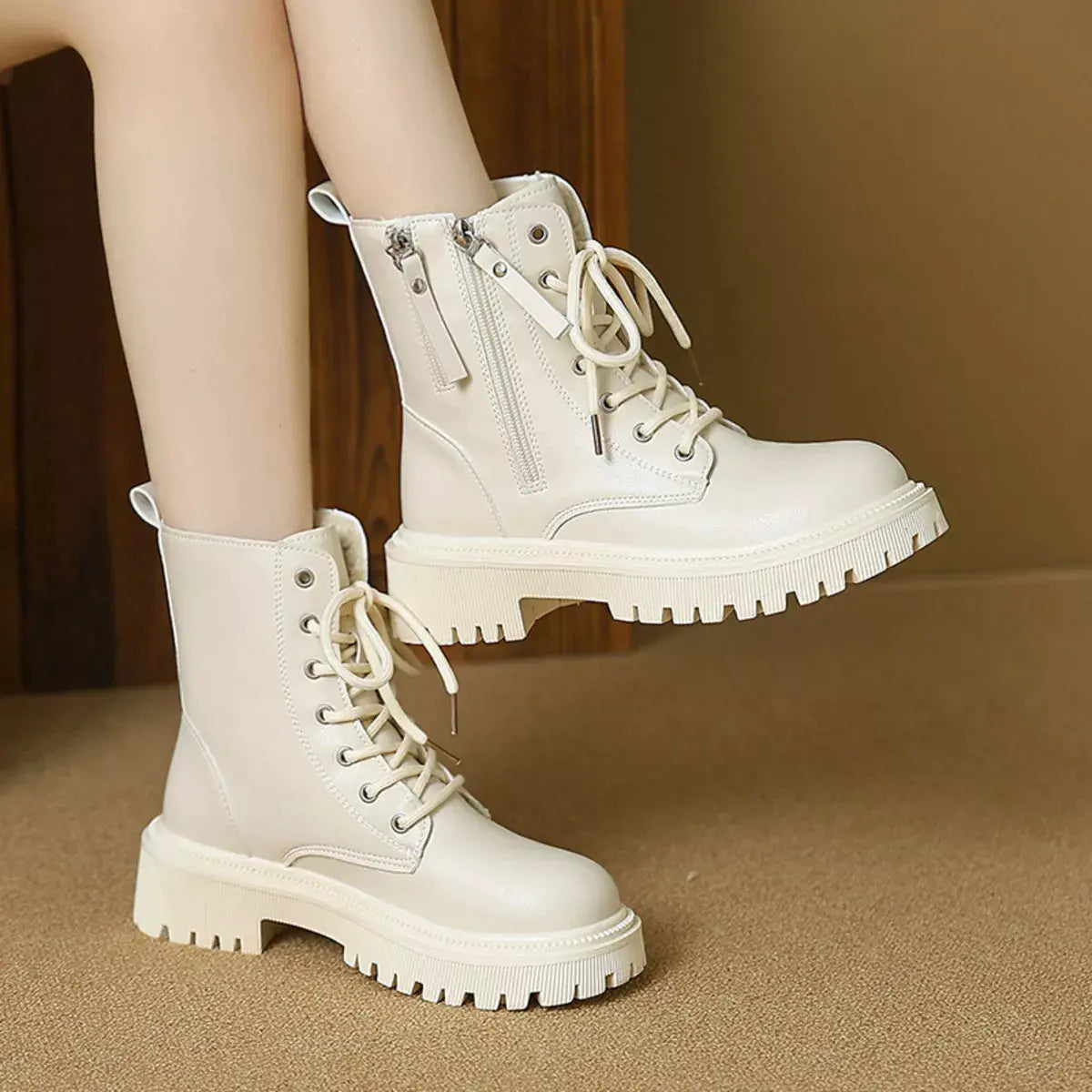 Lace-Up Ankle Combat Boots by Partner Label