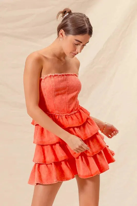 SO ME Strapless Ruffle Layered Game Day Cheer Up Dress by SO ME