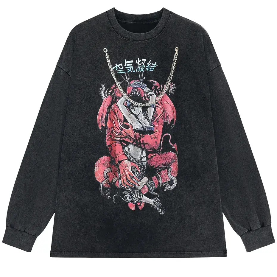 Retro Washed Oversized T-Shirt – Japanese Kanji Anime Graphic Cotton Tee by Vimost Shop