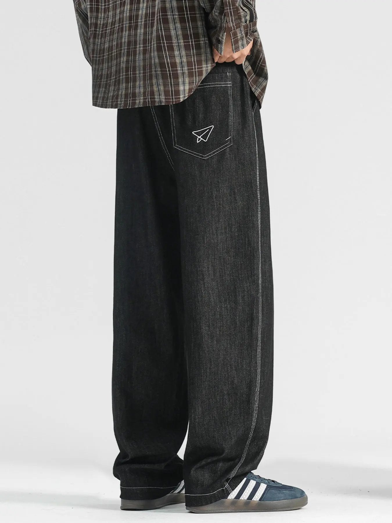 Men's Plus Size Wide Leg Drawstring Jeans by Partner Label