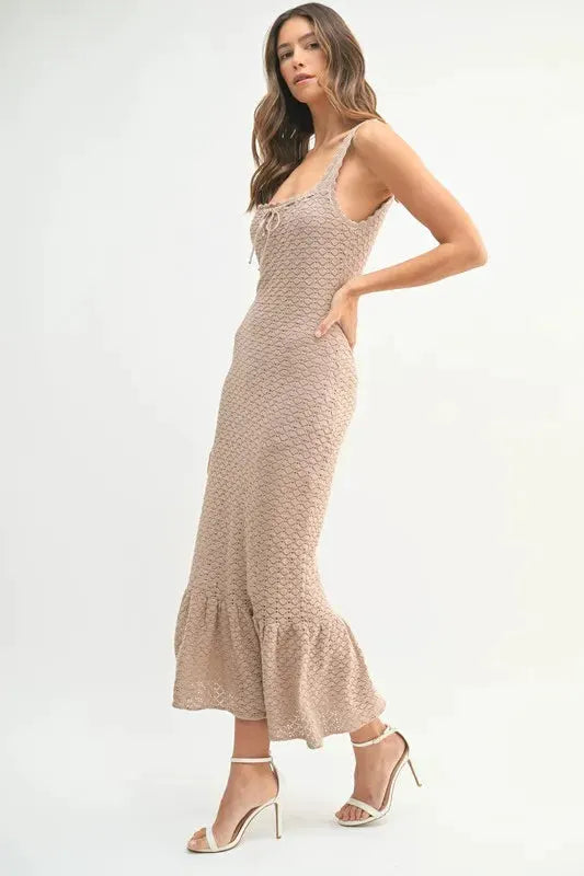 Ruffled Hem Sleeveless Crochet Knit Midi Dress | by MABLE | Partner Labels Selection by MABLE