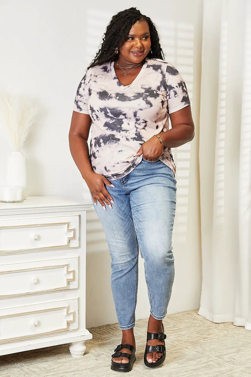 Double Take Tie-Dye V-Neck T-Shirt by Partner Label
