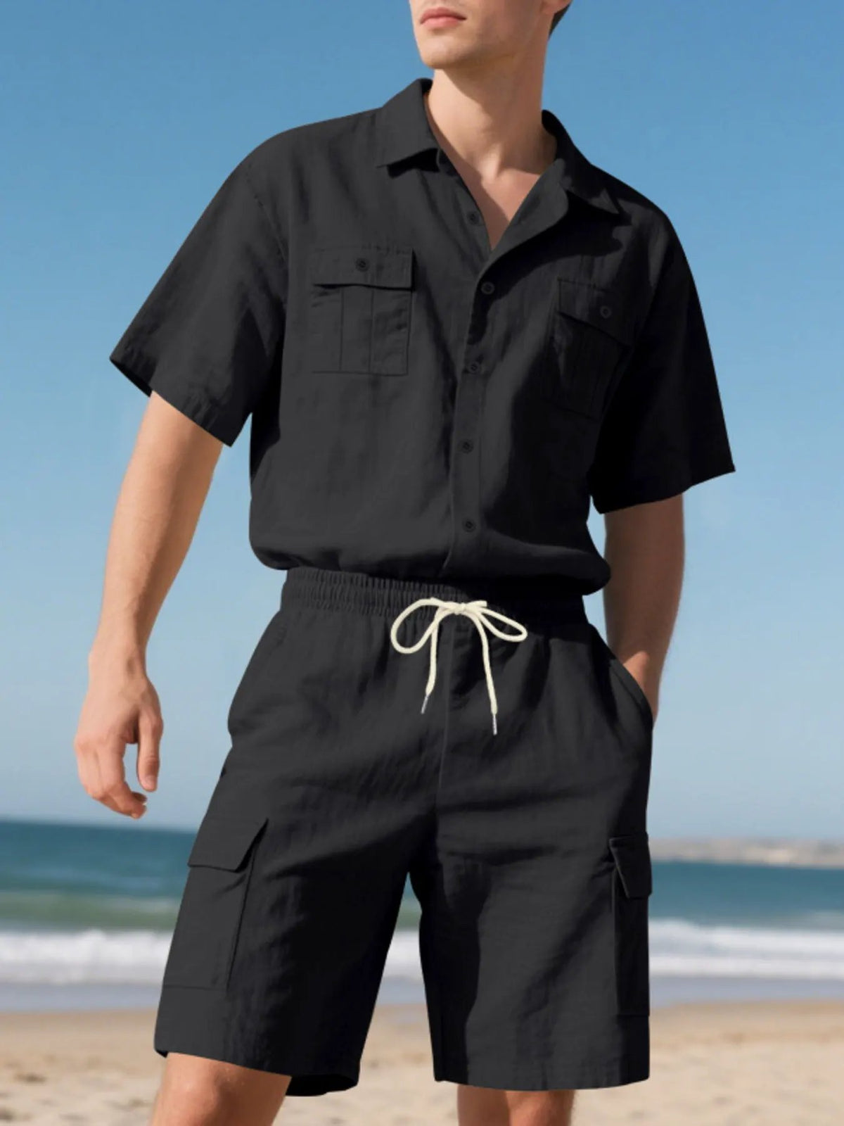 Men's Full Size Button Up Shirt and Shorts Set Plus Size by Trendsi