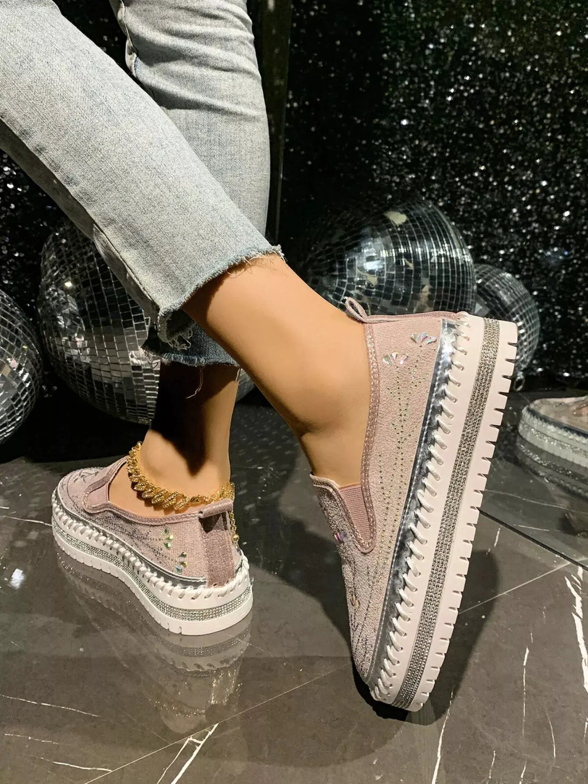 Rhinestone Embellished Platform Loafers by Partner Label