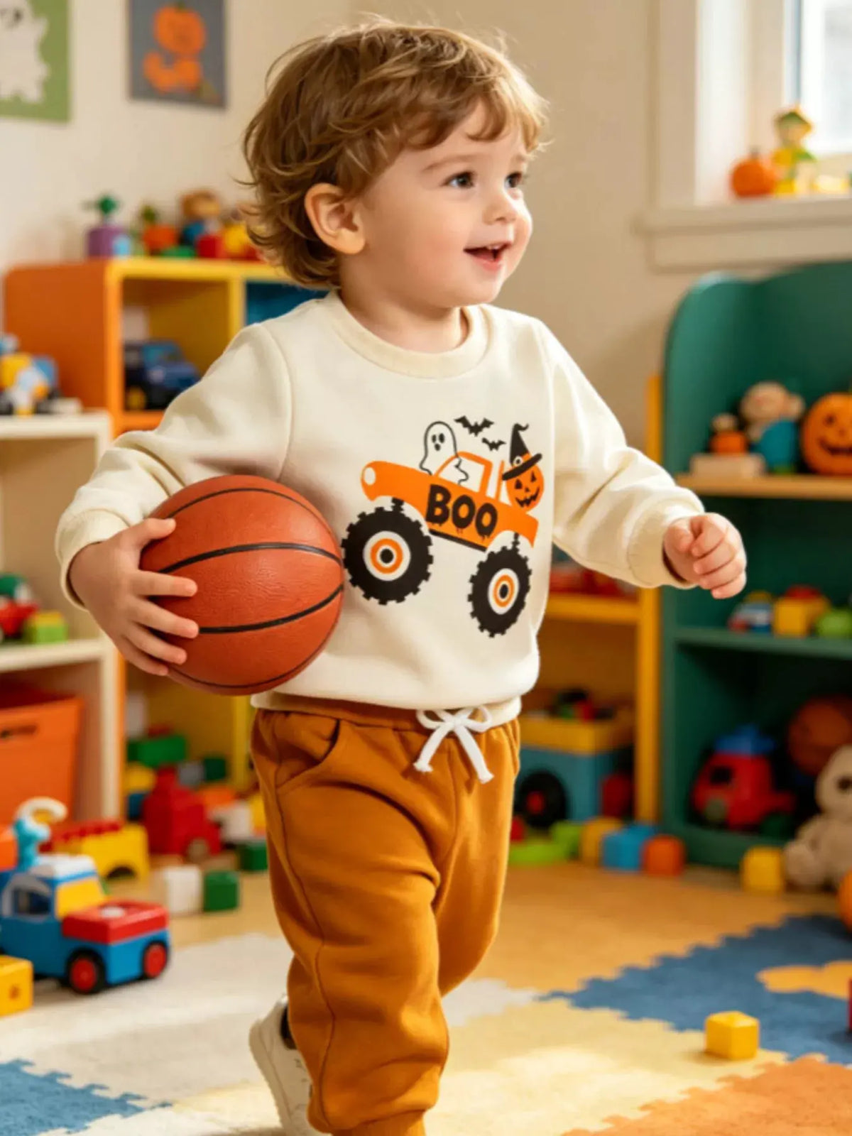 Children's Halloween Monster Truck Graphic Sweatshirt and Pants Set by Trendsi