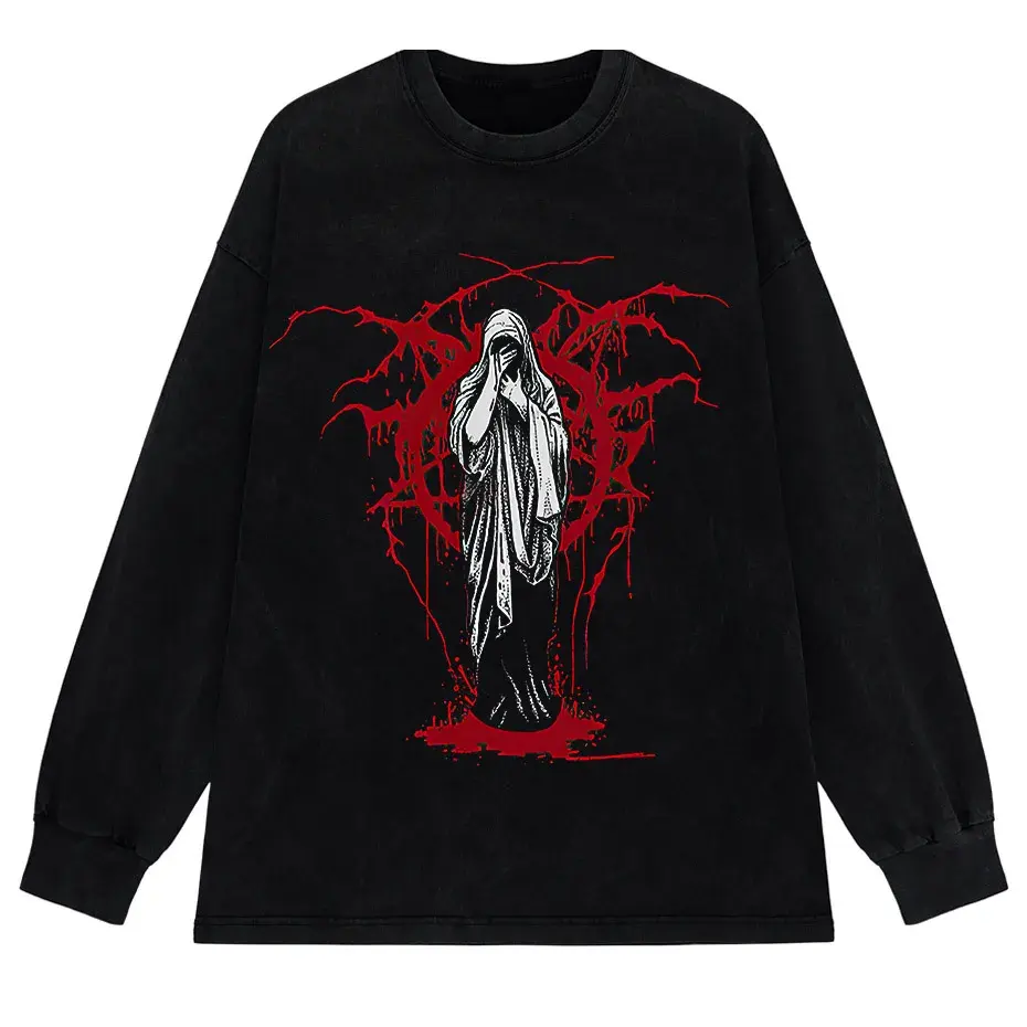 Men's Y2K Punk Harajuku Dark Goth Vintage T-Shirt Loose Fit Cotton Short Sleeve by Vimost Shop