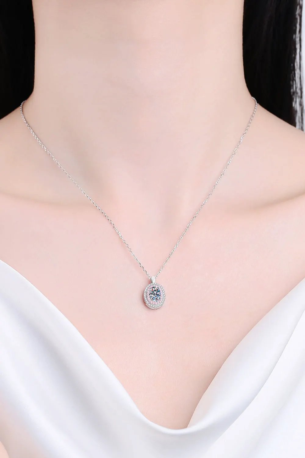Adored 925 Sterling Silver Rhodium-Plated 1 Carat Moissanite Pendant Necklace by Partner Labels