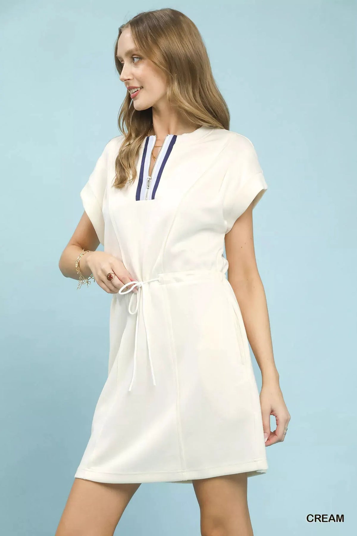 Umgee Knit Zip Front Drawstring Dress by Umgee