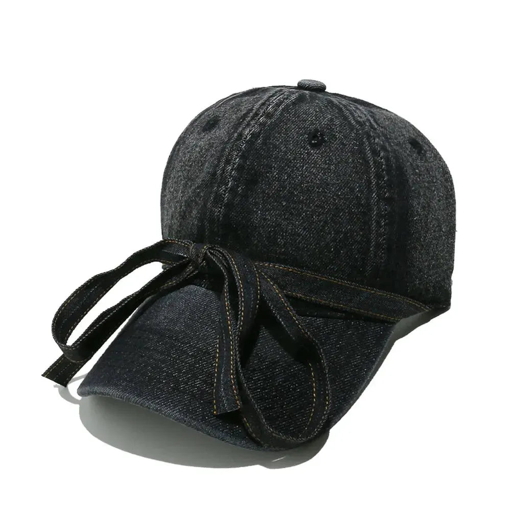 Washed Bow Denim Baseball Cap by Partner Label