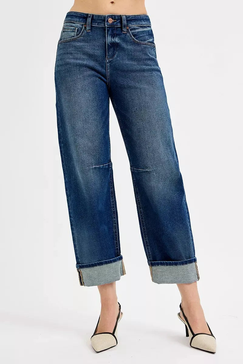 RISEN Slouchy Crop Barrel Cuffed Jeans by RISEN