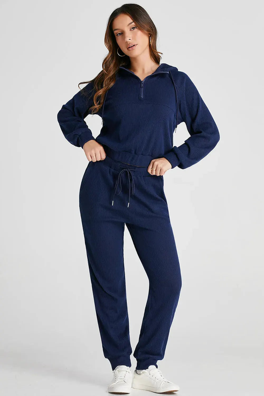 Drawstring Half Zip Hoodie and Joggers Active Set by Partner Label