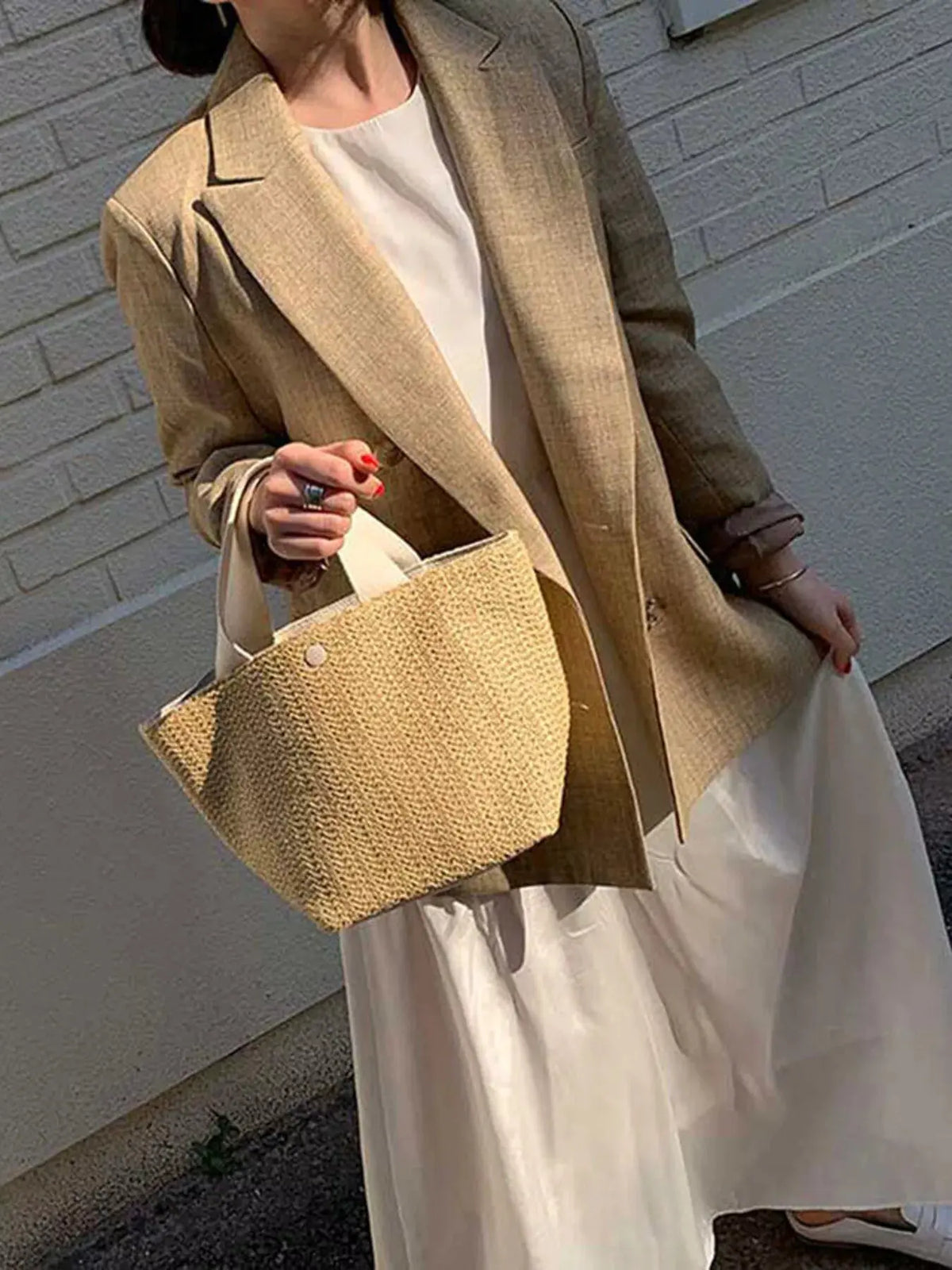 Woven Straw Tote Bag by Partner Label