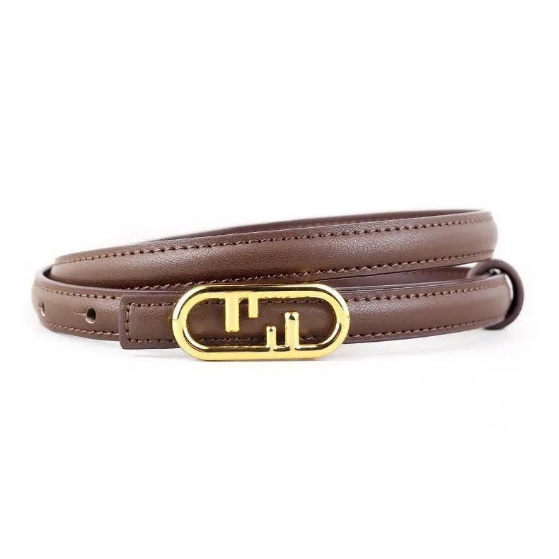 Buckle Leather Skinny Belt by Trendsi